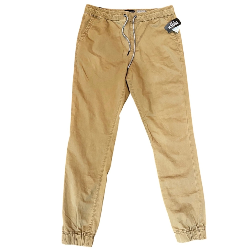 Aeropostale Jogger Pants Men Tan Khaki Stretch Twill Drawstring Small S/P
